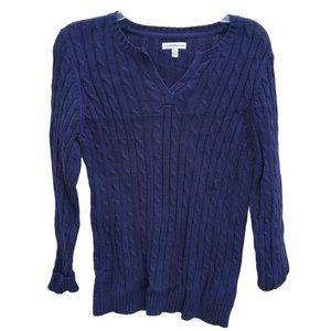 Croft And Barrow Purple Cable Knit Sweater Extra Long Sleeves V Neck Medium